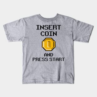 Insert Coin Press Start Retro Gaming Vintage 8 Bit Arcade Kids T-Shirt